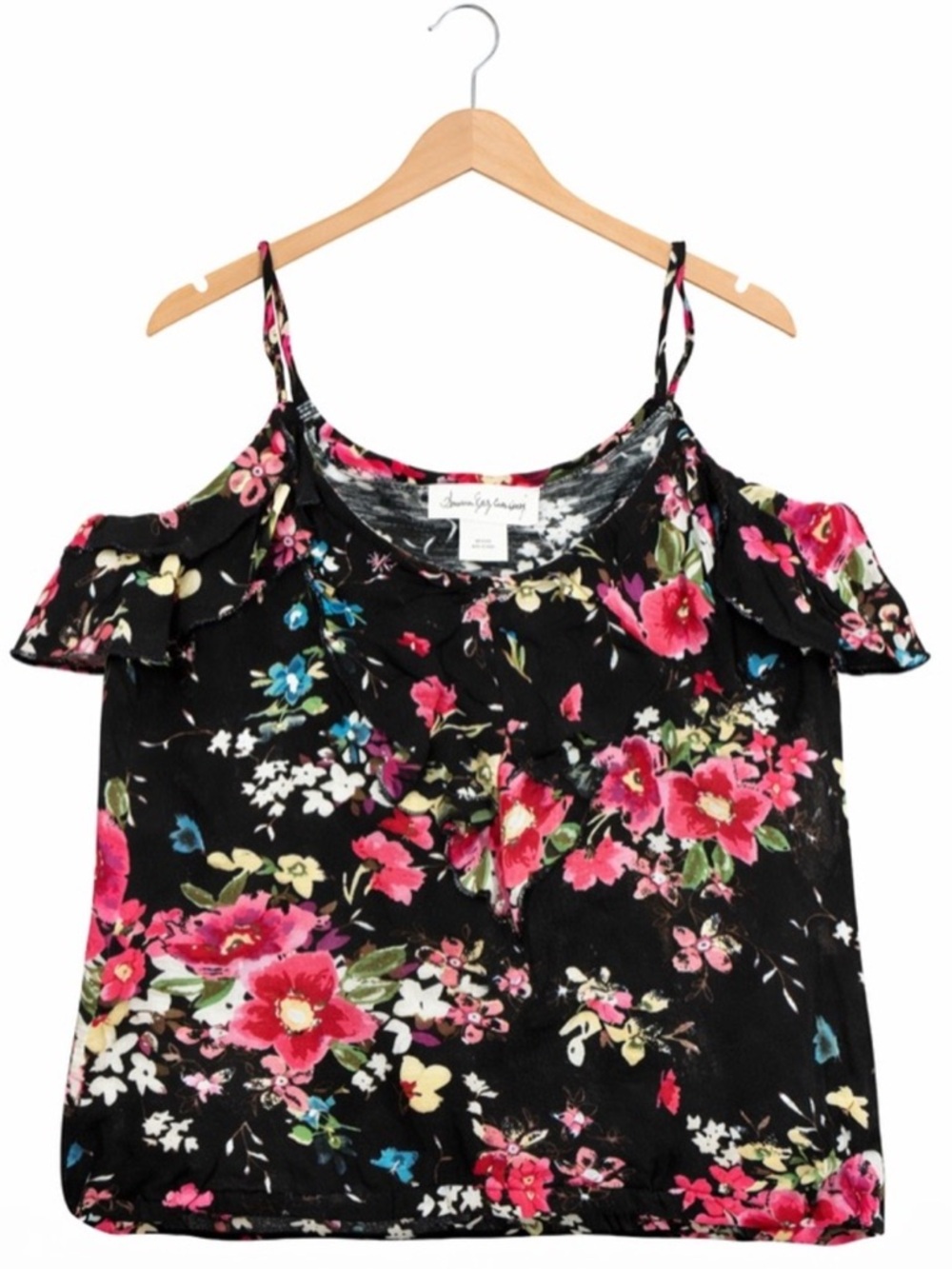 American Rag Floral Cold Shoulder Ruffle Cami Top Size Small Boho Tank